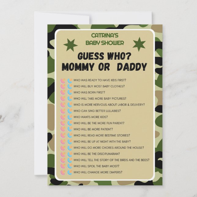 Invitation Baby shower Camo - Nom modifiable, 5x7 (Devant)