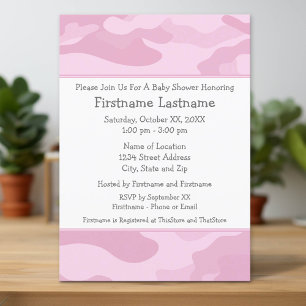 Invitation Baby shower Camo ou fête - rose clair
