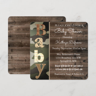 Invitation Baby shower Camouflage rustique