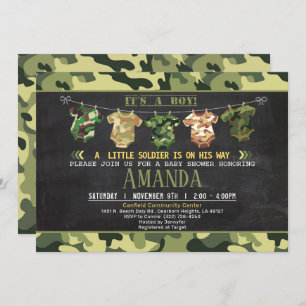 Invitation baby shower Camouflage vert