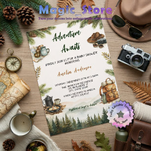 Invitation Baby Shower Camping de Montagne : L'Aventure Atten
