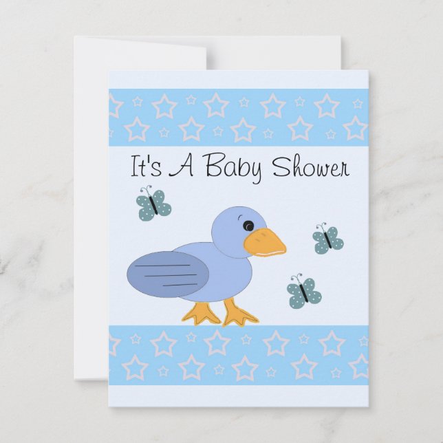 Invitation Baby Shower Canard Bleu Et Papillon (Devant)