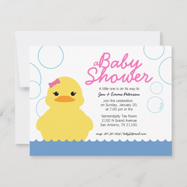 invitation BABY SHOWER canard en caoutchouc fille (Devant)