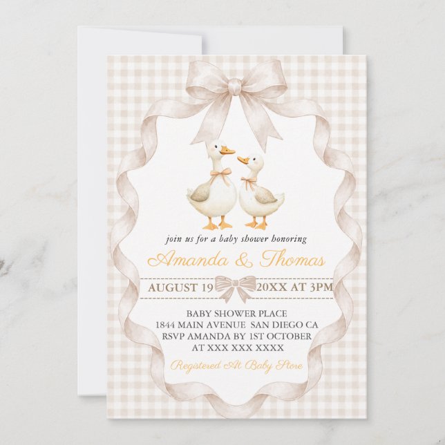Invitation Baby-Shower Canard Gingham  (Devant)