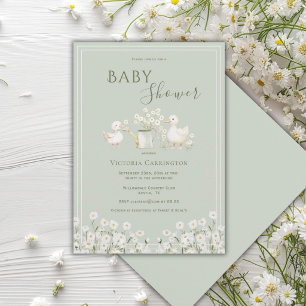 Invitation Baby Shower Canards Mignons & Pâquerettes