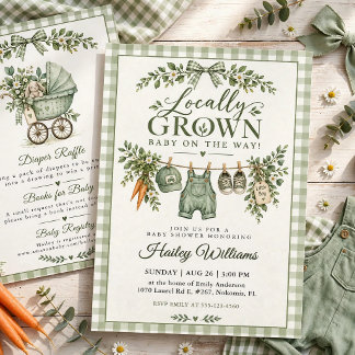Invitation Baby Shower Caramel Sage Gingham Local