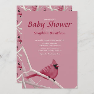 Invitation Baby shower cardinal de Noël rose moderne