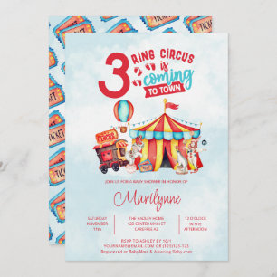 Invitation Baby shower Carnaval Circus Triplets