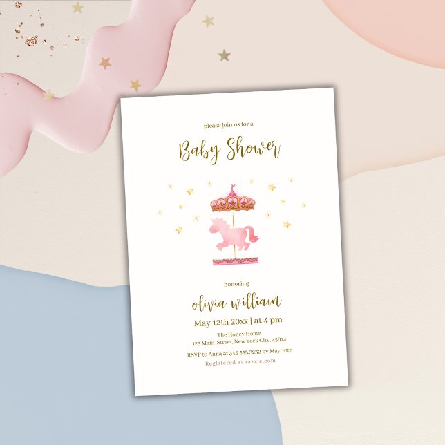Invitation Baby shower Carnaval Elégant en or rose (Pink Gold Elegant Carousel Carnival Baby Shower Invitation)