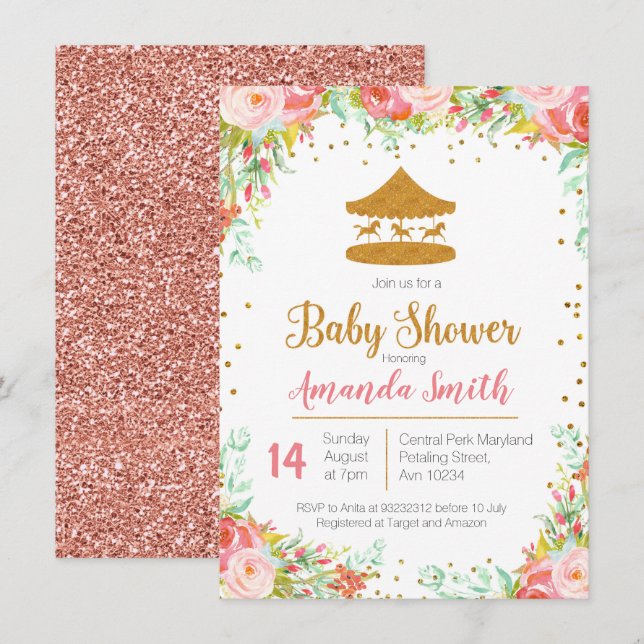 Invitation baby shower Carnival Circus (Devant / Derrière)