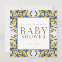 Baby shower Carré bleu et jaune