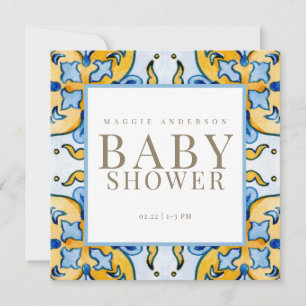 Invitation Baby shower Carré bleu et jaune