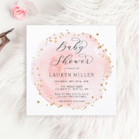 Baby Shower Carré Cercle Aquarelle Rose Pâle