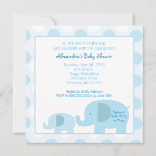 Invitation Baby shower Carré des Eléphants Bleus M