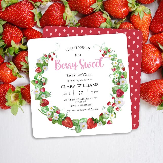 Invitation Baby shower Carré sucré aux fraises Berry (Créateur téléchargé)