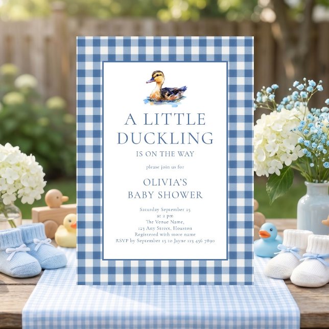 Invitation Baby Shower Carreau Bleu Canard (Créateur téléchargé)