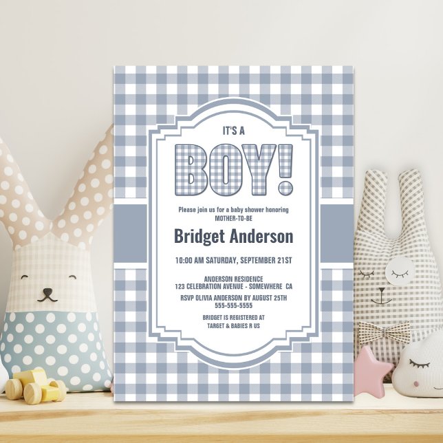 Invitation Baby Shower carreaux de buffle gris (Créateur téléchargé)