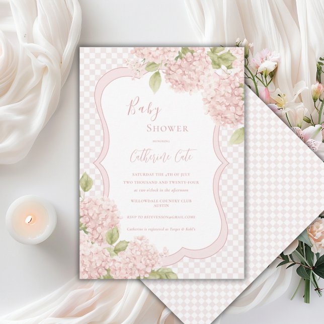 Invitation Baby Shower Carrelage Élégant Fleur Rose Hydrangea (Créateur téléchargé)