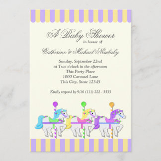Invitation Baby shower carrousel Or pourpre