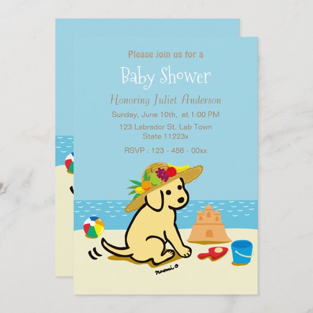 Invitation Baby shower Casquette de paille de chiot jaune Lab (Devant / Derrière)