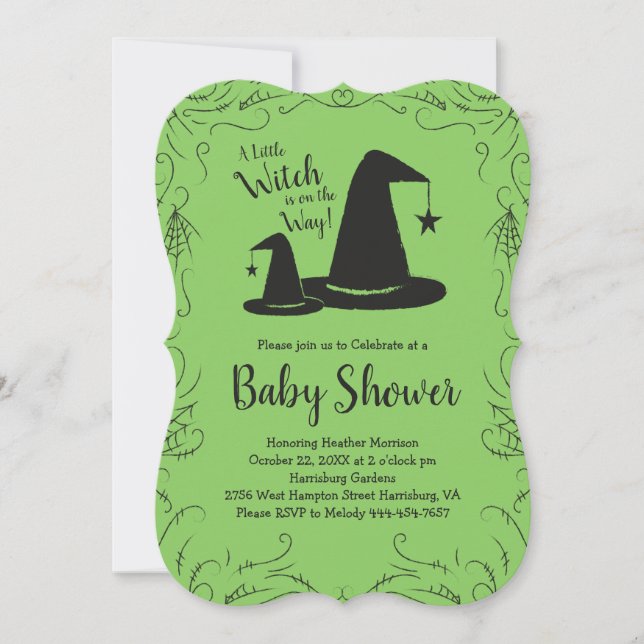 Invitation Baby shower Casquette sorcière Halloween (Devant)