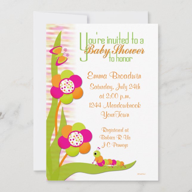 Invitation Baby shower Caterpiller (Devant)