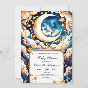 Invitation Baby shower céleste de la lune enchantée
