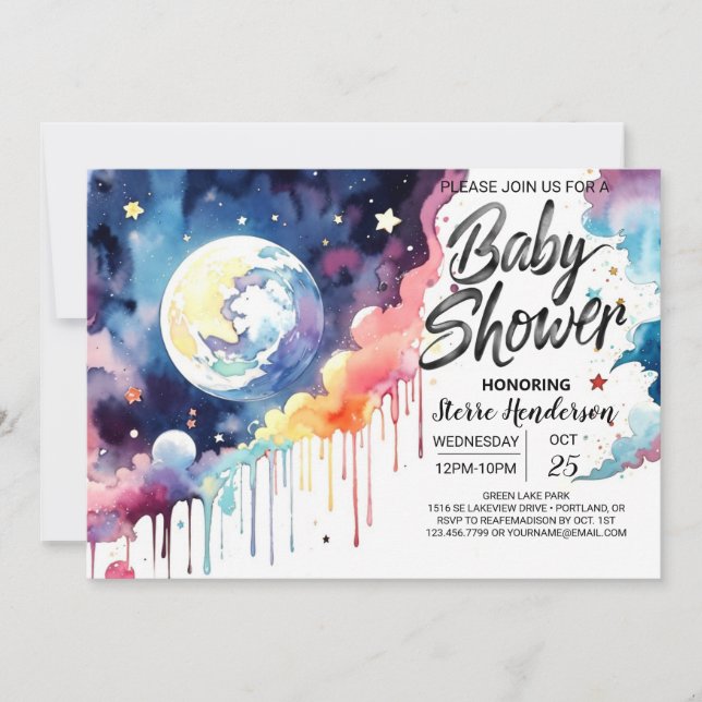 Invitation Baby shower céleste lunaire (Devant)