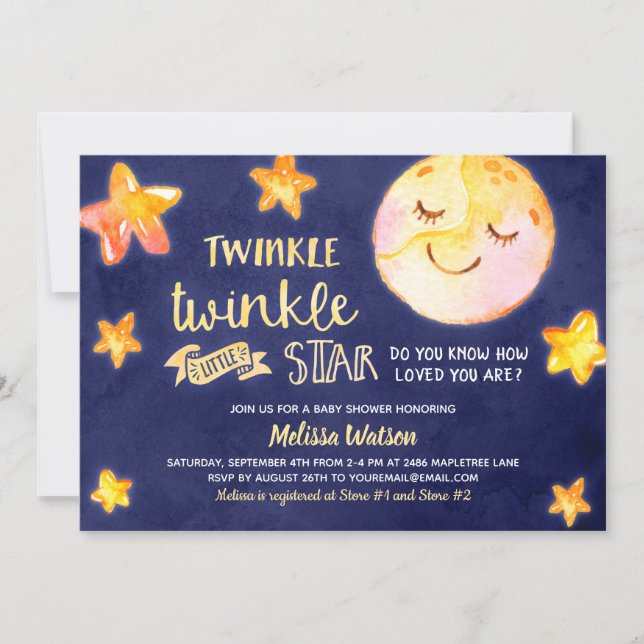 Invitation Baby shower céleste Twinkle Little Star (Devant)