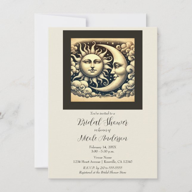 Invitation Baby Shower Céleste Vintage Soleil et Lune (Devant)