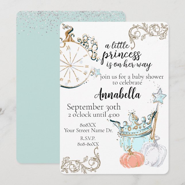 Invitation Baby Shower Cendrillon Princesse (Devant / Derrière)