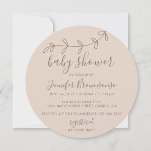 Invitation Baby Shower cercle Fleur Minimal Brun