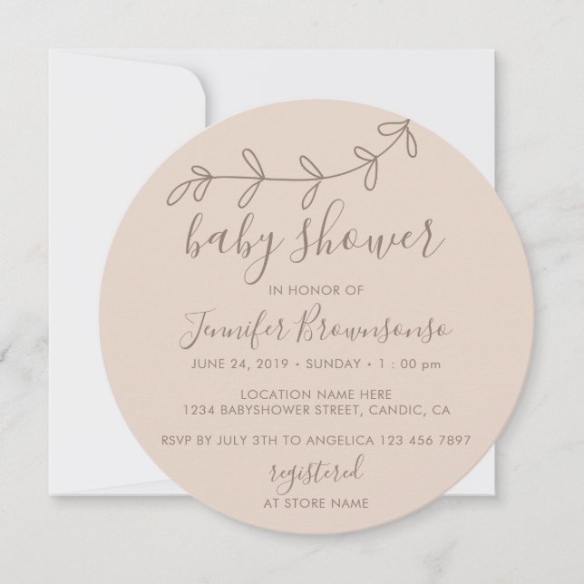 Invitation Baby Shower cercle Fleur Minimal Brun (Devant)