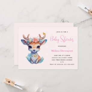 Invitation Baby Shower Cerf avec Bois et Fleurs