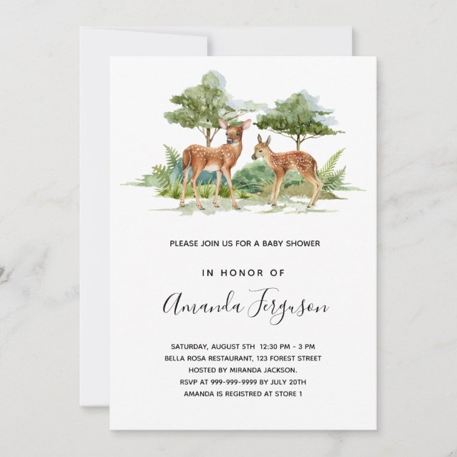 Invitation Baby shower cerf d'animaux de forêt (Devant)