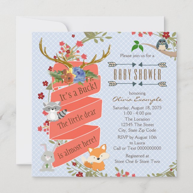 Invitation Baby Shower Cerf de Forêt (Devant)
