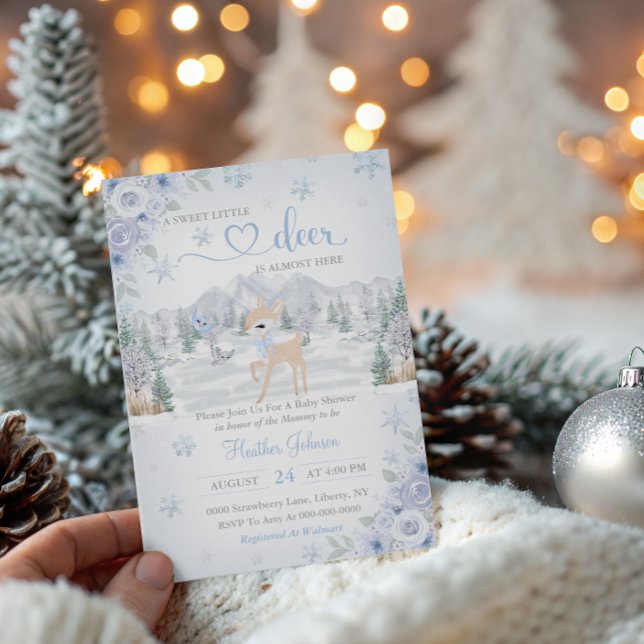Invitation Baby Shower Cerf d'Hiver Flocon de Neige (Créateur téléchargé)