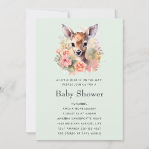 Invitation Baby Shower Cerf Mignon Entouré de Roses