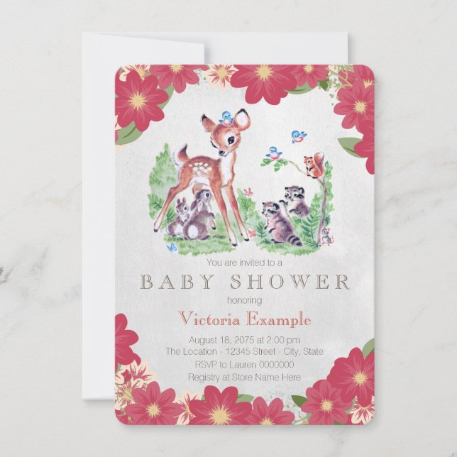 Invitation Baby Shower Cerf Vintage (Devant)