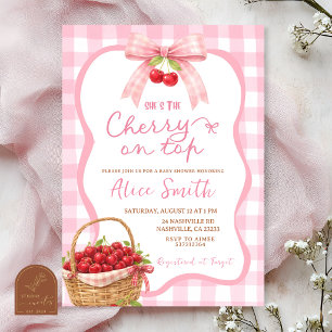 Invitation Baby Shower Cerise sur le dessus à carreaux Gingem