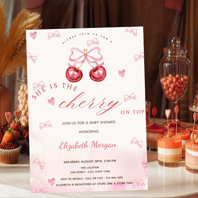 Invitation Baby Shower Cerise Sur Le Gâteau (Créateur téléchargé)