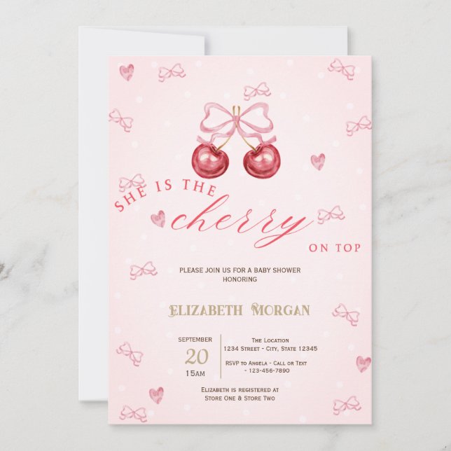 Invitation Baby-Shower Cerise Sur Le Haut (Devant)