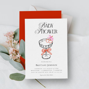 Invitation Baby shower Cerises & Bow Martini