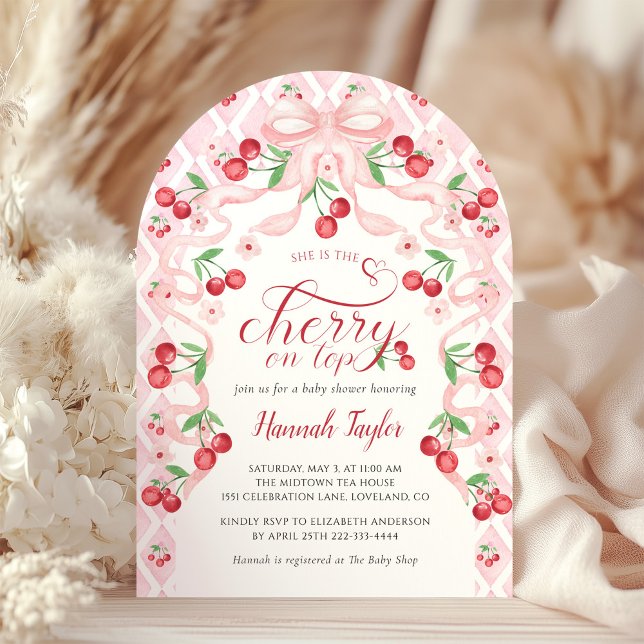 Invitation Baby shower cerisier rose Bow (Créateur téléchargé)
