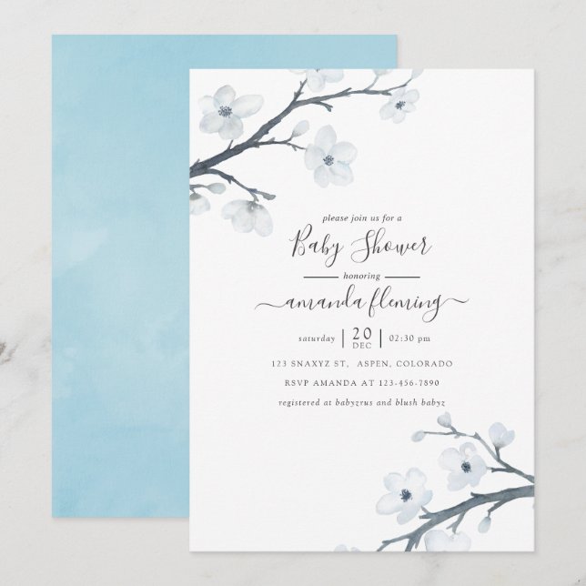 Invitation Baby Shower Cerisiers en Fleur (Devant / Derrière)