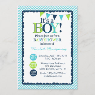 Invitation Baby shower C'est un garçon ! Aqua, Gre