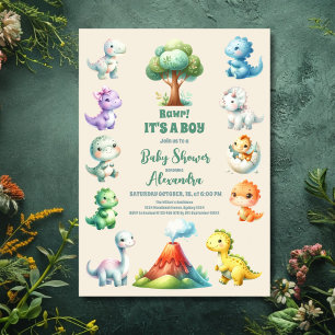 Invitation Baby shower "C'est un garçon" de Cute Dinosaur