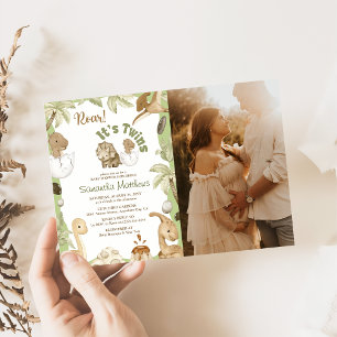 Invitation Baby shower "C'est un jumeau" de Cute Dinosaur