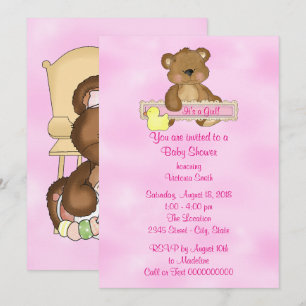 Invitation Baby shower c'est un ours de nounours de fille