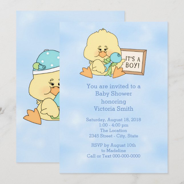 Invitation Baby shower C'est un petit bébé canard (Devant / Derrière)